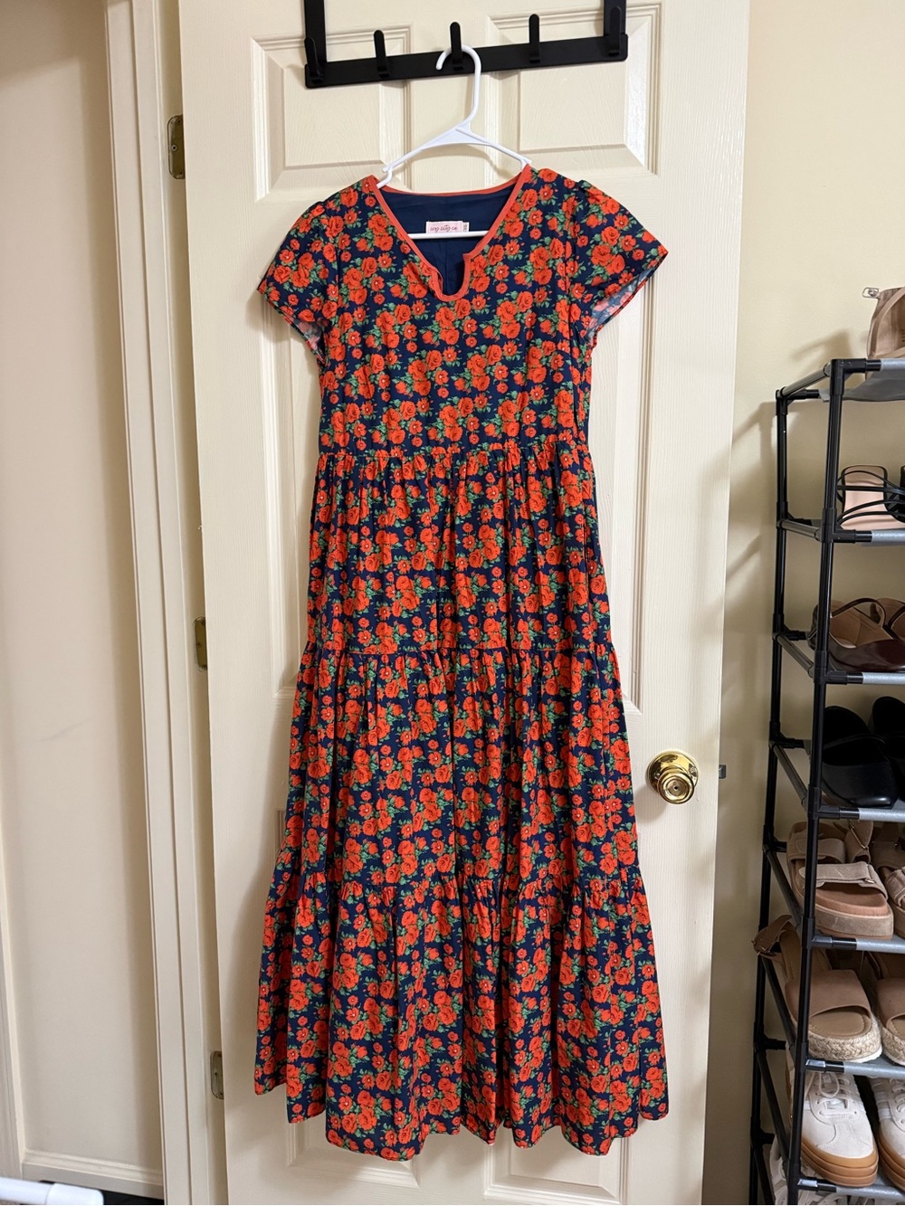 Ivy City Co Navy Maxi Dress with Red Floral Print
